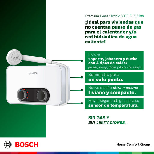 electrodomesticos climatizacion calentadoragua electrico paso monopunto 5 5 kw 127 v tronic 3000 s bosch ltda calbos035 mp madecentro