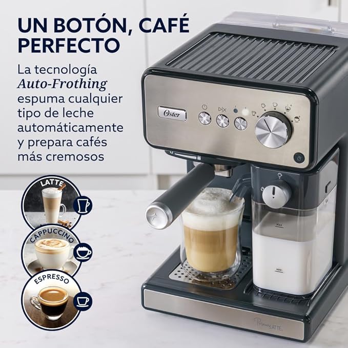 electrodomesticos de cocina cafetera espresso oster plateado tecnologia auto frothing ost015 mp madecentro