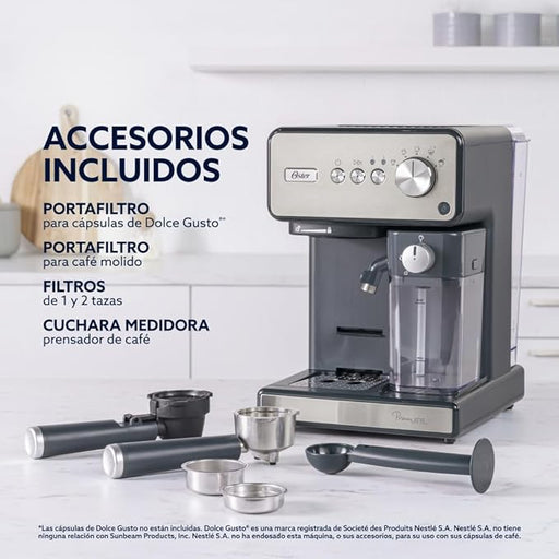 electrodomesticos de cocina cafetera espresso oster plateado tecnologia auto frothing ost015 mp madecentro