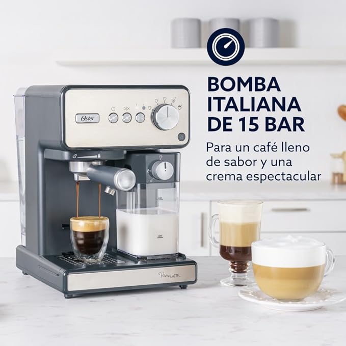 electrodomesticos de cocina cafetera espresso oster plateado tecnologia auto frothing ost015 mp madecentro