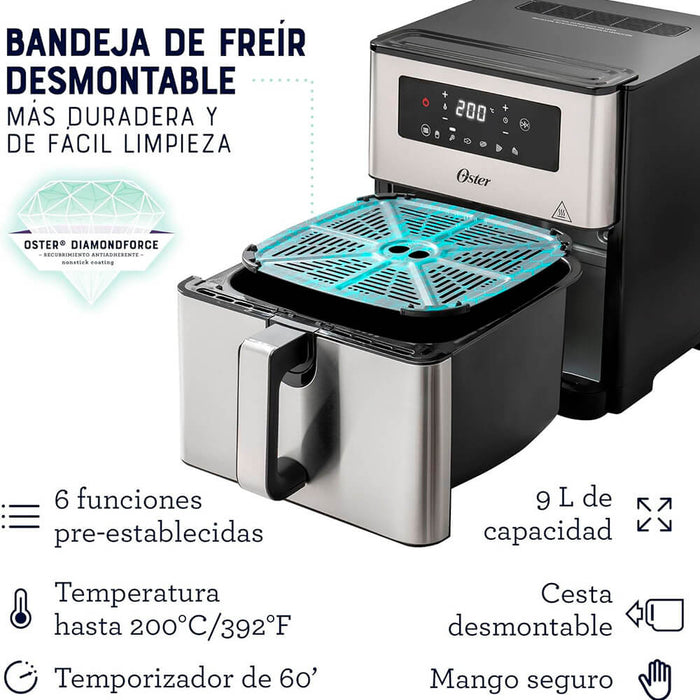 electrodomesticos de cocina freidora de aire oster digital con diamondforce 9 l ckstaf90d plateado ost006 mp madecentro