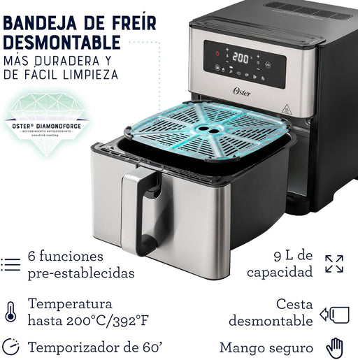 electrodomesticosdecocinafreidoradeaireosterdigitalcondiamondforce9litrosckstaf90dplateadoost006mpmadecentro