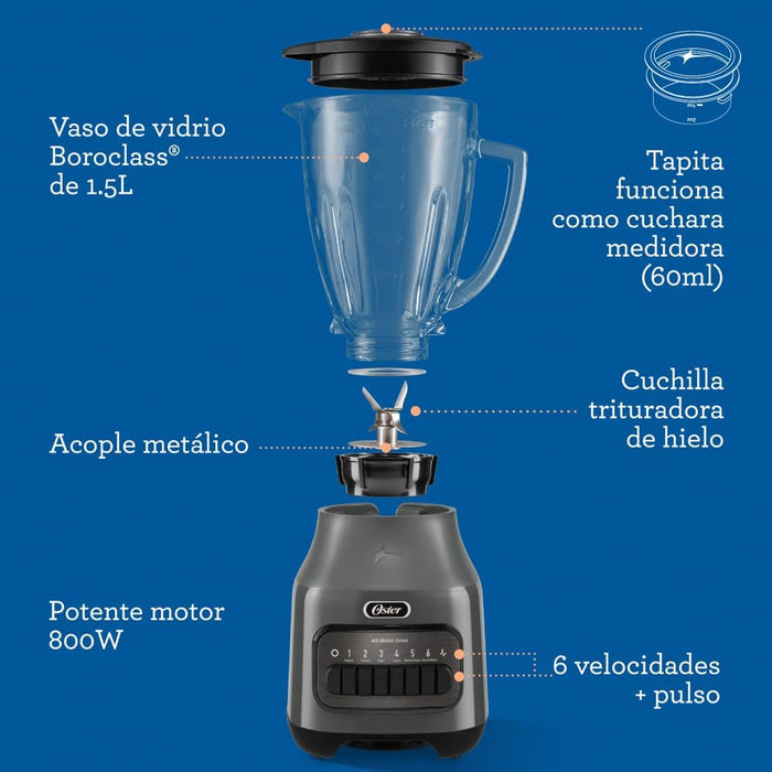 electrodomesticos de cocina licuadora oster value de 6 velocidades gris vaso de vidrio 800 w ost029 mp madecentro