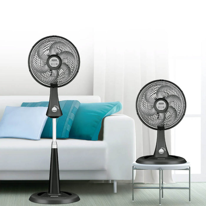 Ventilador compac 2 en 1 color negro aspas plateadas marca samurai