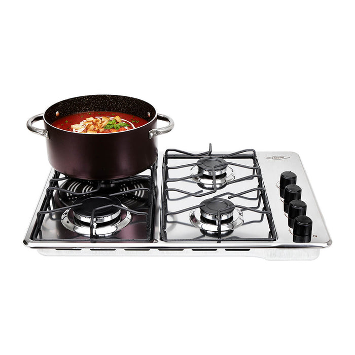 Combo horno eléctrico Medio Formato Negro 120V + Estufa de empotrar Haceb inox 60x43 cm a gas natural + Campana Kala Negra 60 cm 3 Velocidades marca Haceb