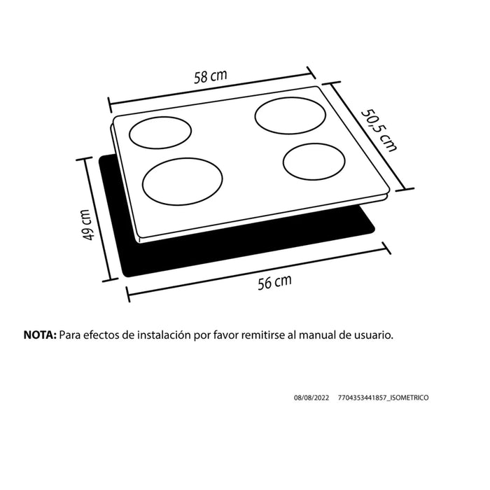 Estufa de empotrar vitrocerámica negra 60 cm eléctrica 220v Haceb