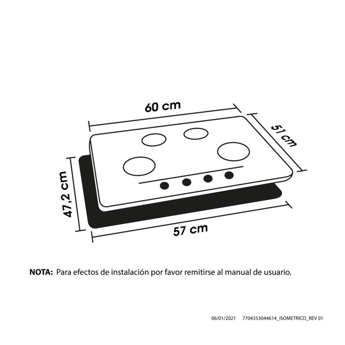 Estufa de empotrar inoxidable 60x50 cm hierro fundido gas natural Haceb