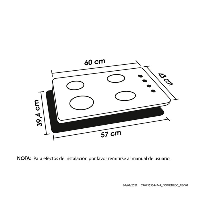 Estufa de empotrar inoxidable 60x43 cm mixta 120 V gas natural Haceb