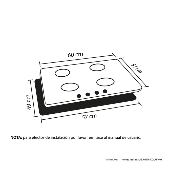 Estufa de empotrar sésamo inoxidable 60 cm  hierro fundido gas natural Haceb