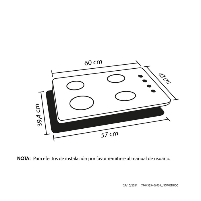 Estufa de empotrar Tofu inoxidable 60X43 cm gas natural marca Haceb