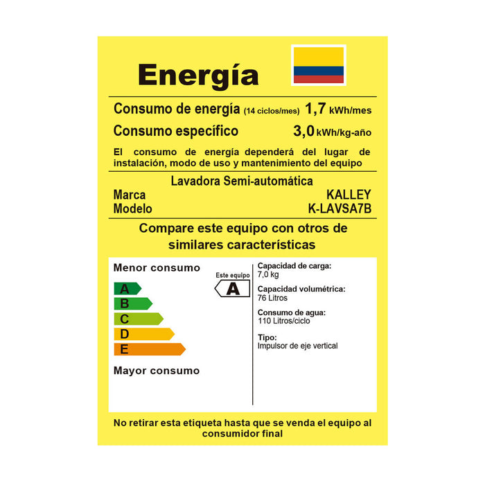 Lavadora semi automática 7 kilogramos