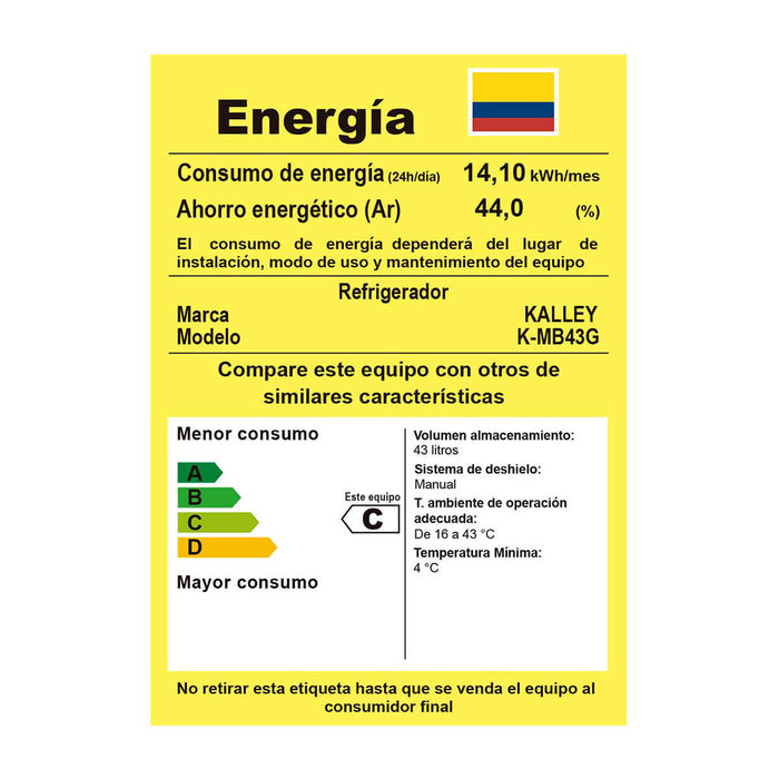 Minibar frost Una Puerta 43 Litros Gris