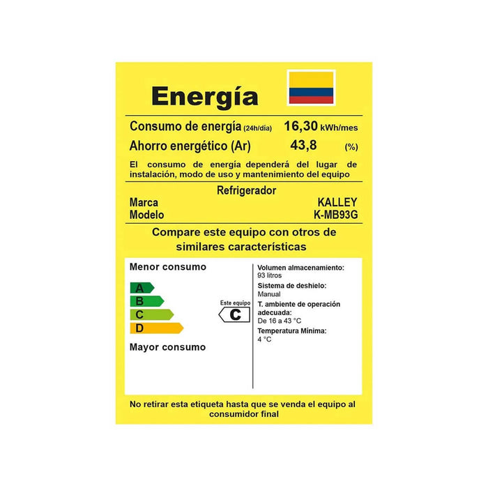 Minibar  Frost Una Puerta 93 Litros K-MB93G Gris Marca Kalley