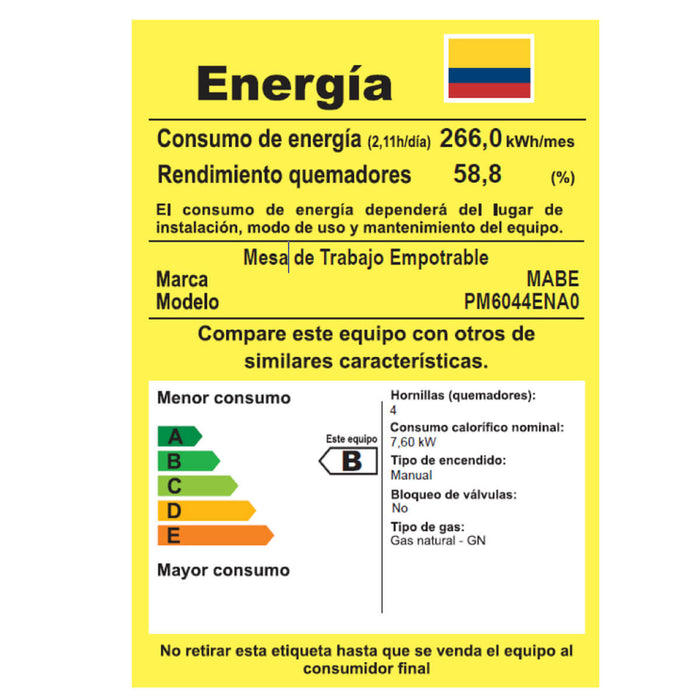 Estufa de empotrar acero Inoxidable 60X43 cm parrillas en Alambron gas natural marca Mabe