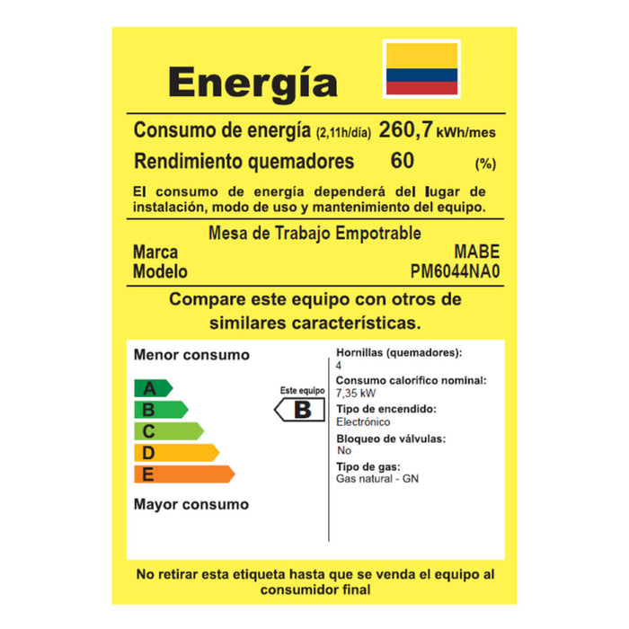 Estufa de empotrar acero Inoxidable 60X43 cm gas natural marca Mabe