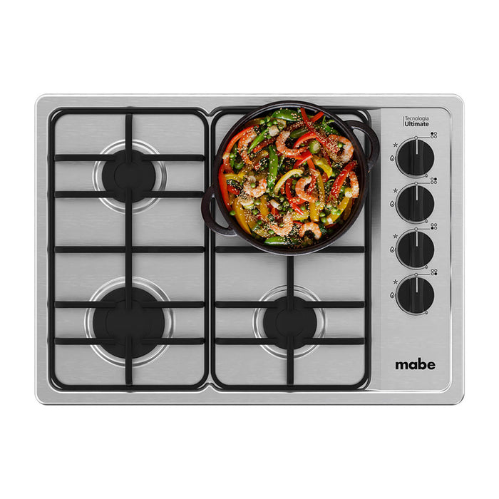 Estufa de empotrar acero Inoxidable 60X43 cm Parrillas fundicion gas natural marca Mabe