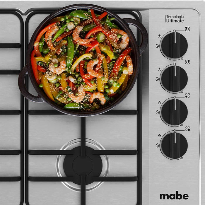Estufa de empotrar acero Inoxidable 60X43 cm Parrillas fundicion gas natural marca Mabe