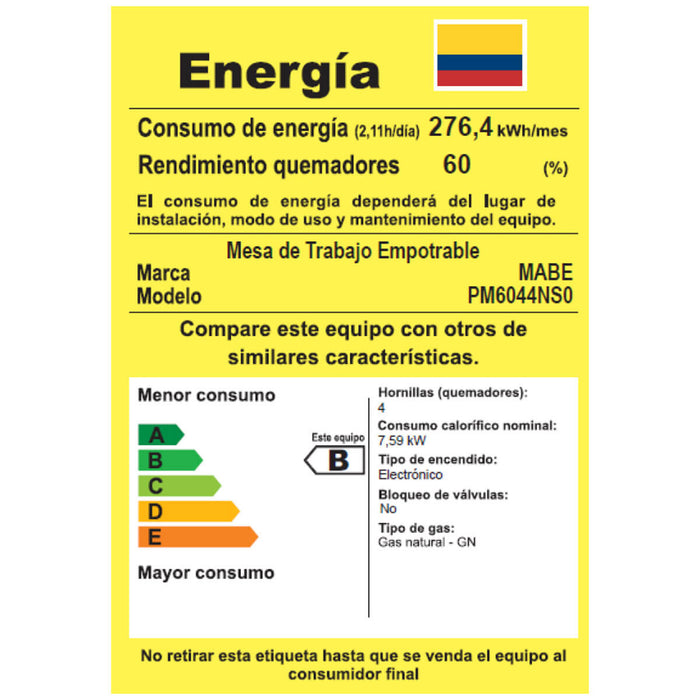 Estufa de empotrar acero Inoxidable 60X43 cm Parrillas fundicion gas natural marca Mabe