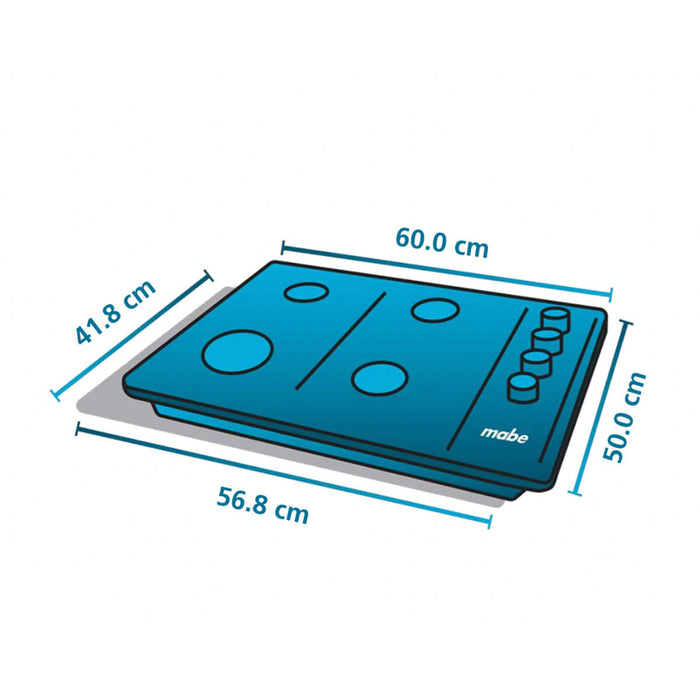 Estufa de empotrar acero Inoxidable 60X50 cm gas natural marca Mabe