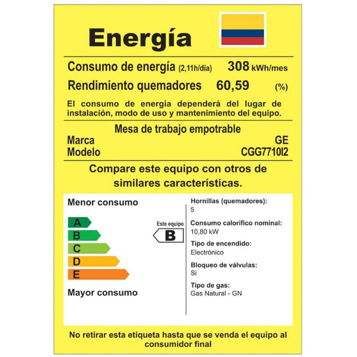 Estufa de empotrar acero Inoxidable 77X52 cm gas natural marca Mabe