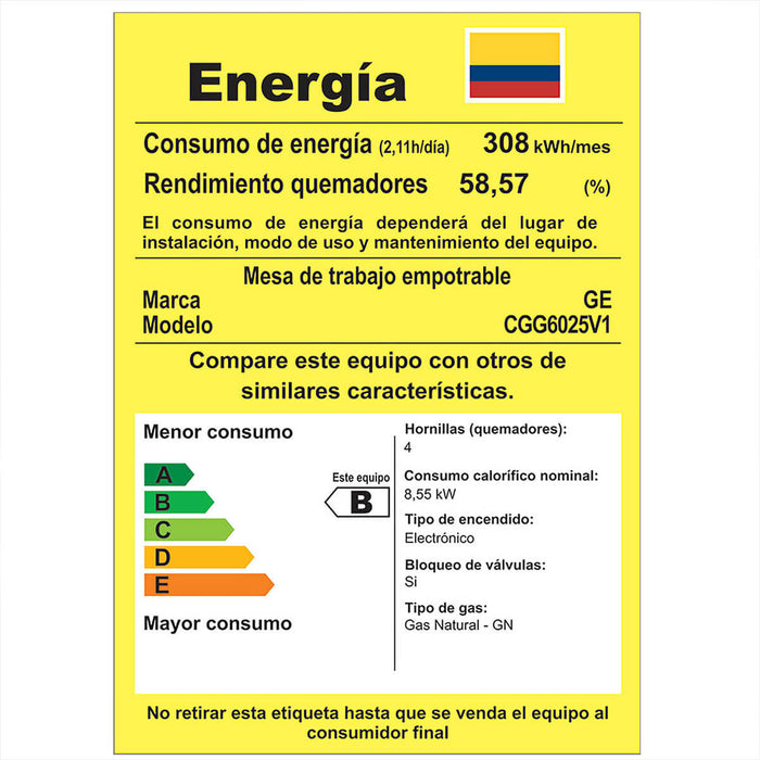 Estufa de empotrar cristal negro 58X50 cm gas natural marca Mabe