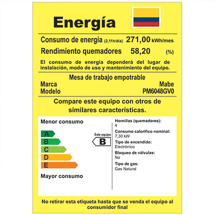 Estufa de empotrar cristal negro 58X50 cm Hierro fundido gas natural marca Mabe