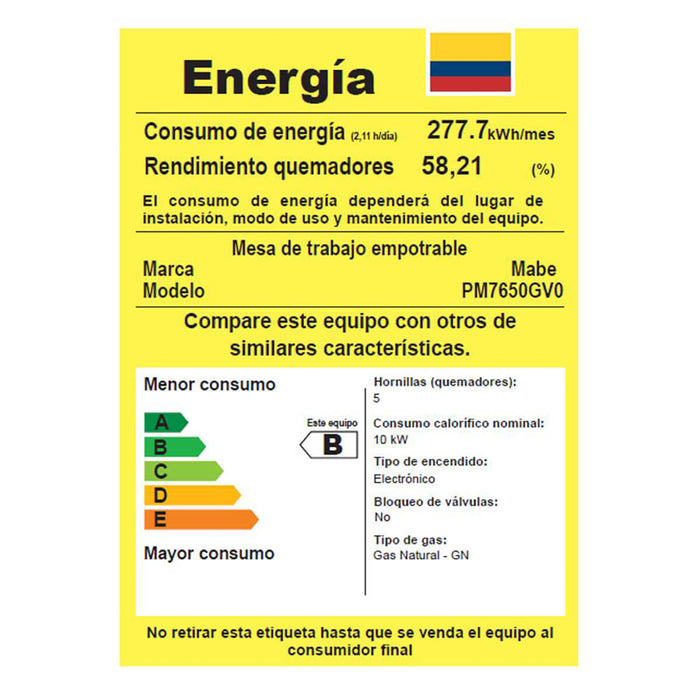 Estufa de empotrar cristal negro 76X51 cm Hierro fundido gas natural Mabe