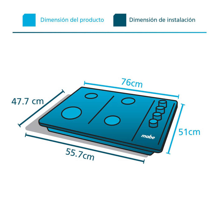 Estufa de empotrar cristal negro 76X51 cm Hierro fundido gas natural Mabe
