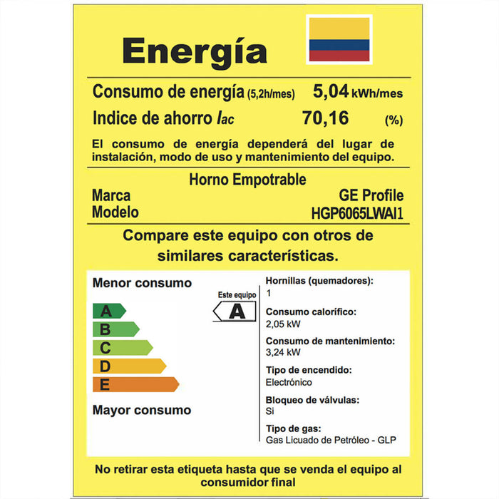 Horno a gas de 60 cm inoxidable 120 voltios General Electric Mabe