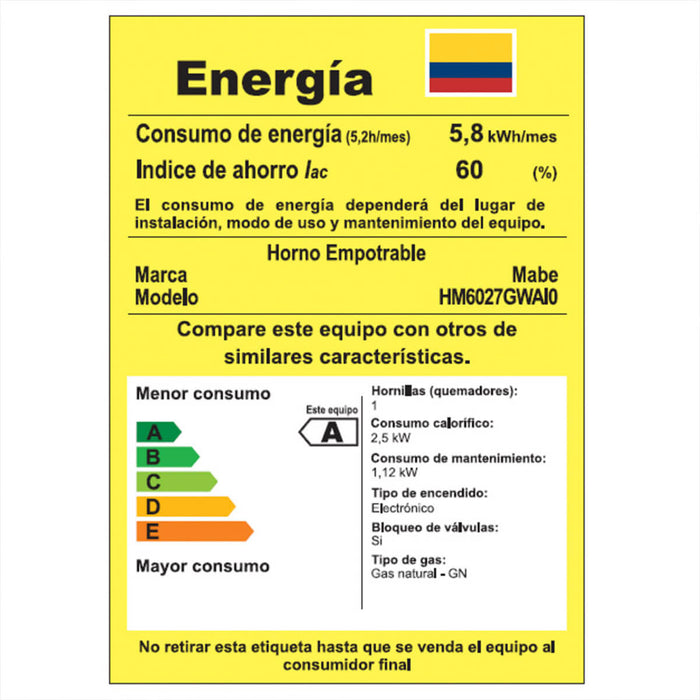 Horno a gas de 60 cm inoxidable 120 voltios con gratinador marca Mabe