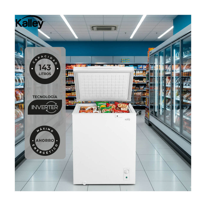 electrodomesticos refrigeracion congelador horizontal kalley 143l cn0208k019 mp madecentro