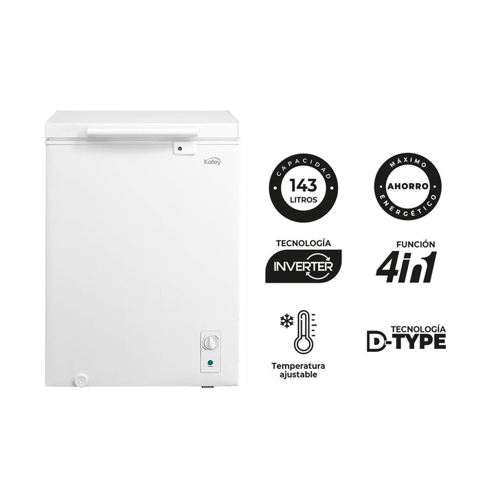 electrodomesticos refrigeracion congelador horizontal kalley 143l cn0208k019 mp madecentro