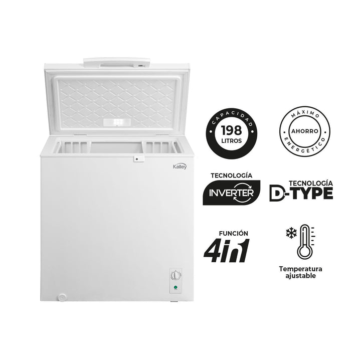 electrodomesticos refrigeracion congelador horizontal kalley 198l cn9172k020 mp madecentro