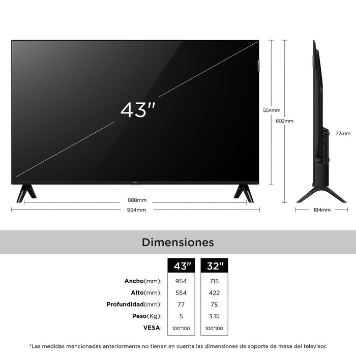 Televisor TCL 43S5K QLED FHD de 43 pulgadas