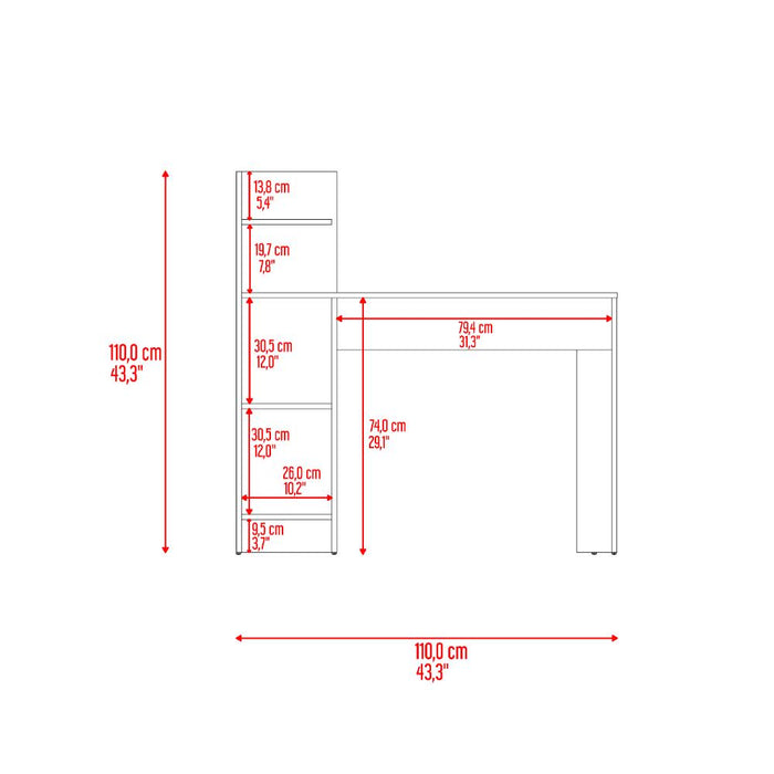 Escritorio ¡wow!, rovere y blanco, con cuatro entrepaños para ubicar útiles de estudio