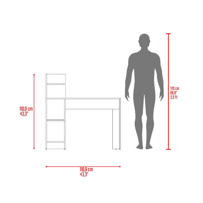 Escritorio ¡wow!, rovere y blanco, con cuatro entrepaños para ubicar útiles de estudio