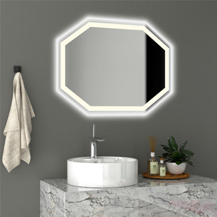 Espejo Hexagonal Mizu, Gris, Con Luz Led