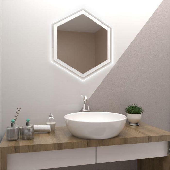 Espejo Hexagonal Wolf, Gris, Con Luz Led