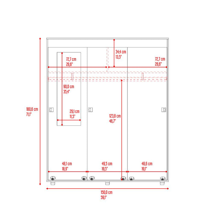Closet Angelo, Fresno Europeo y Wengue, con Tres Puertas Corredizas