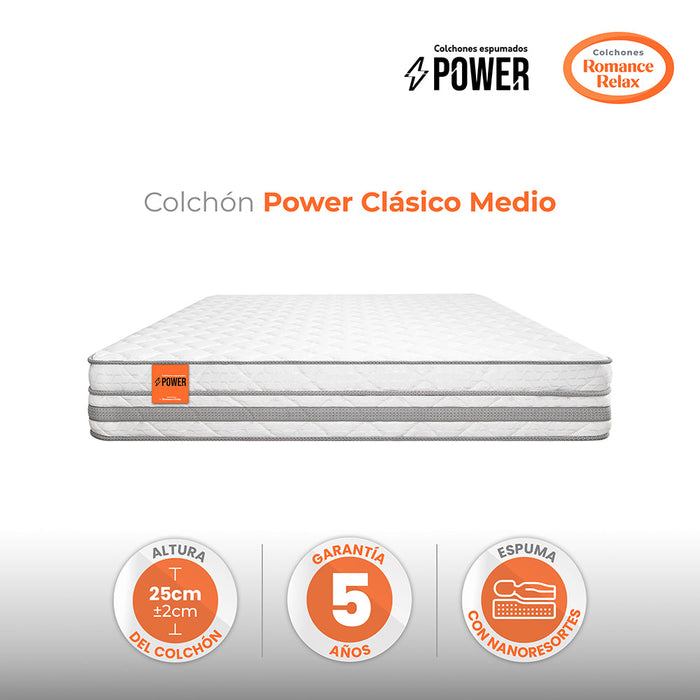 Colchón Power Clasico Medio 140X190X025, Doble