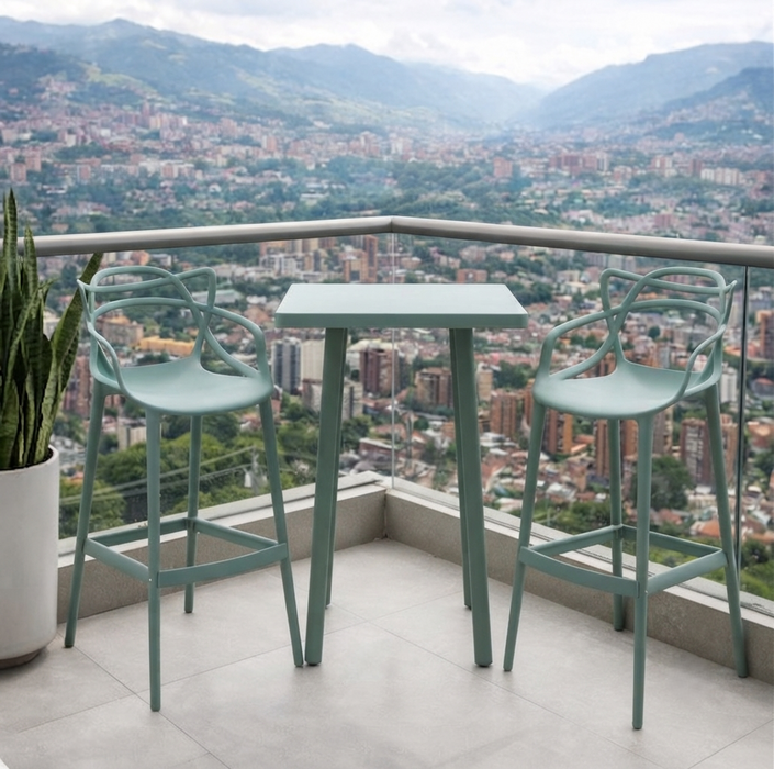Silla para Bar Palermo, Verde, con Reposa Pies Doble Propósito