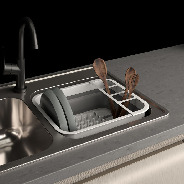 Escurreplatos plegable plástico blanco y gris