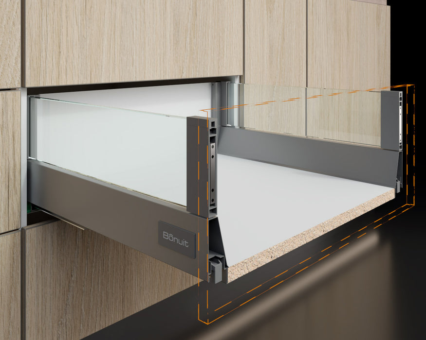 Cajón costado metálico Bonuit max alto con vidrio