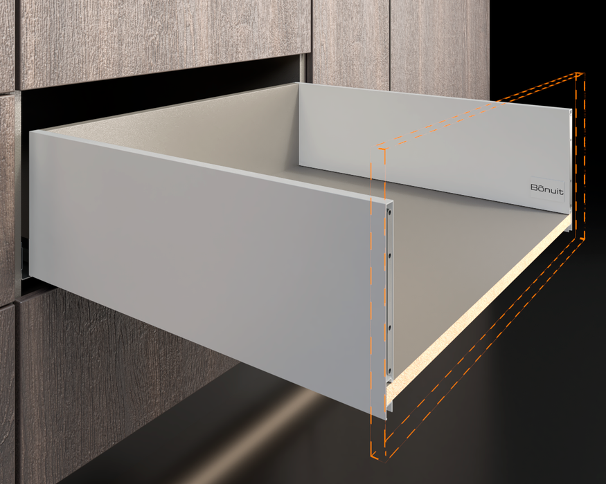 Cajón costado metálico recto Bonuit slim box alto