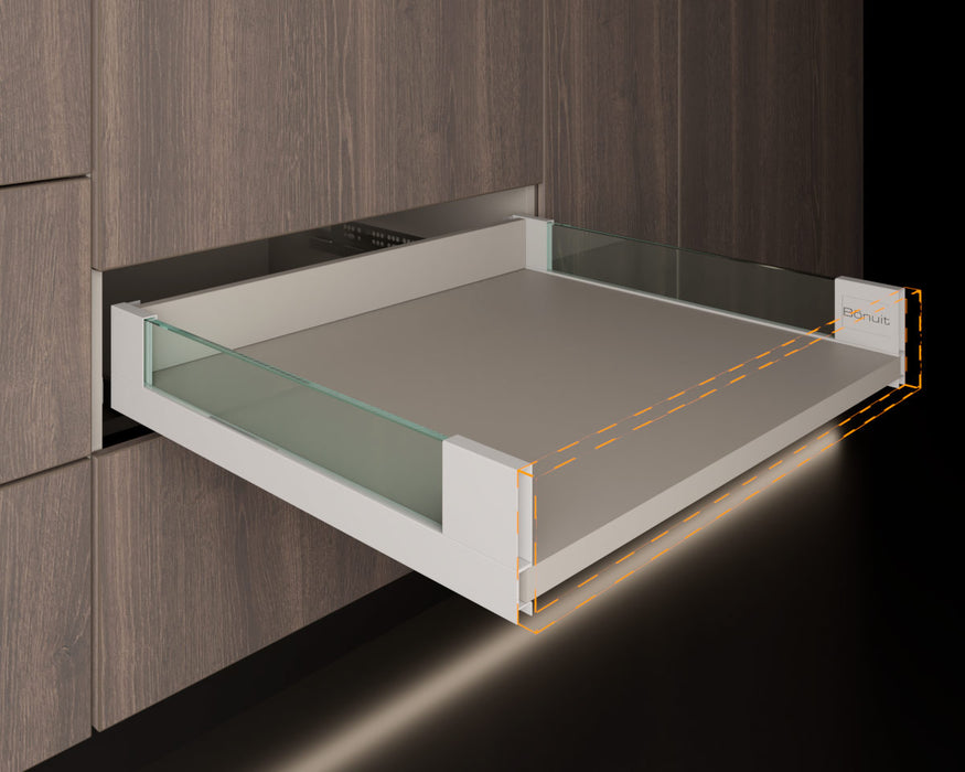 Cajón costado metálico recto slim box bajo con vidrio