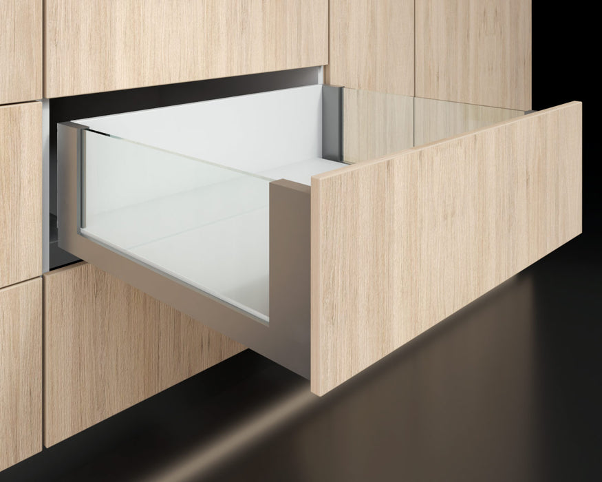 Cajón costado metálico recto slim box alto con vidrio