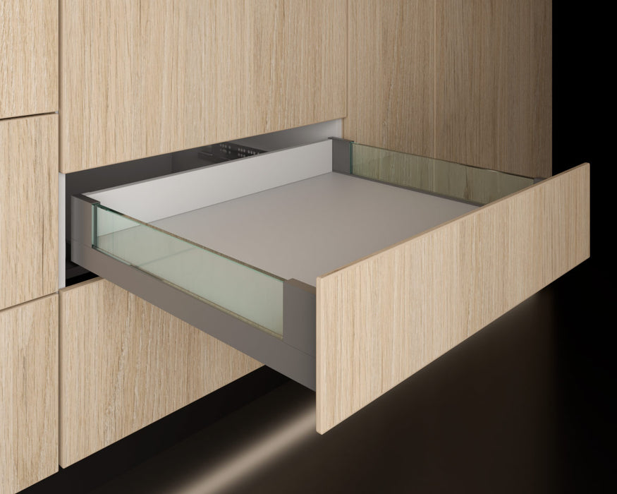 Cajón costado metálico recto slim box bajo con vidrio