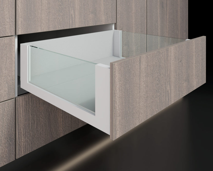 Cajón costado metálico recto slim box alto con vidrio