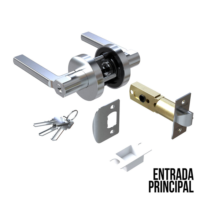 Cerradura chapa tubular premium palanca escudo redondo para puerta de paso negra