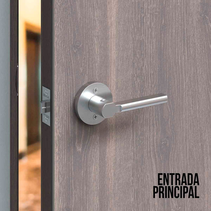 Cerradura chapa tubular premium palanca escudo redondo para puerta de paso niquel satinada